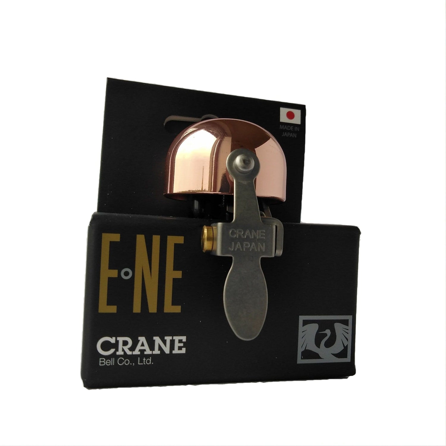 Copper E-NE Crane bicycle bell in retail box